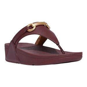 FitFlop Women's Lulu Chunky Snaffle Leather Toe Post Thong Sandals Maroon Size 9